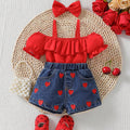 SHEIN Denim Outfit Set with Casual Jeans& Bow Decor