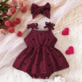 SHEIN Baby Girl Heart Print Bow Shoulder Cami Bodysuit Dress with Headband Set