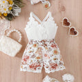 SHEIN Baby Girl Floral Print Crisscross Back Cami Romper Set