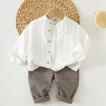 SHEIN 2pcs Baby Boy Long Sleeve Cardigan Top & Elastic Waist Pants Set