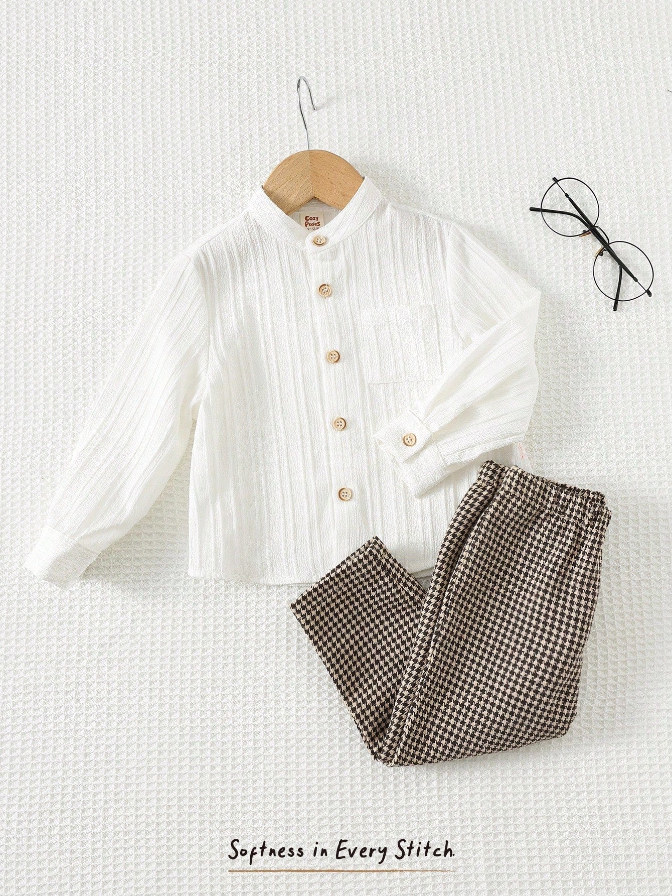 SHEIN 2pcs Baby Boy Long Sleeve Cardigan Top & Elastic Waist Pants Set