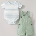 SHEIN 2pcs Baby Boy Striped Short Sleeve Bodysuit & Overall Pants Summer Set