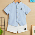 SHEIN Baby Boy Casual Bird Print Button-Up Shirt & Shorts Set