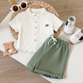 SHEIN Baby Boys Stand Collar Shirt With Bow Tie Shorts