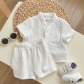 SHEIN Baby Boy Solid Notch Neck Top Shorts Set