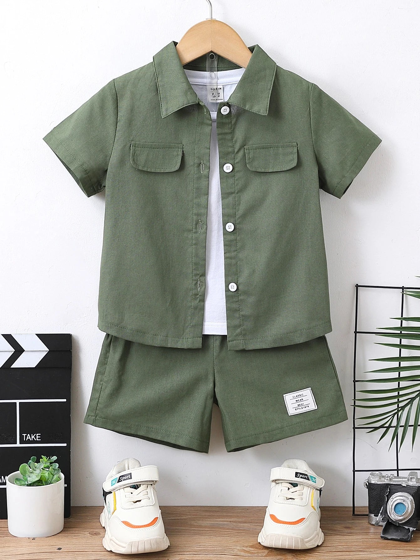 SHEIN Boys Letter Print Shirt And Shorts Set