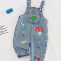 SHEIN Playful Pals Baby Boys Denim Cartoon Print Jumpsuit