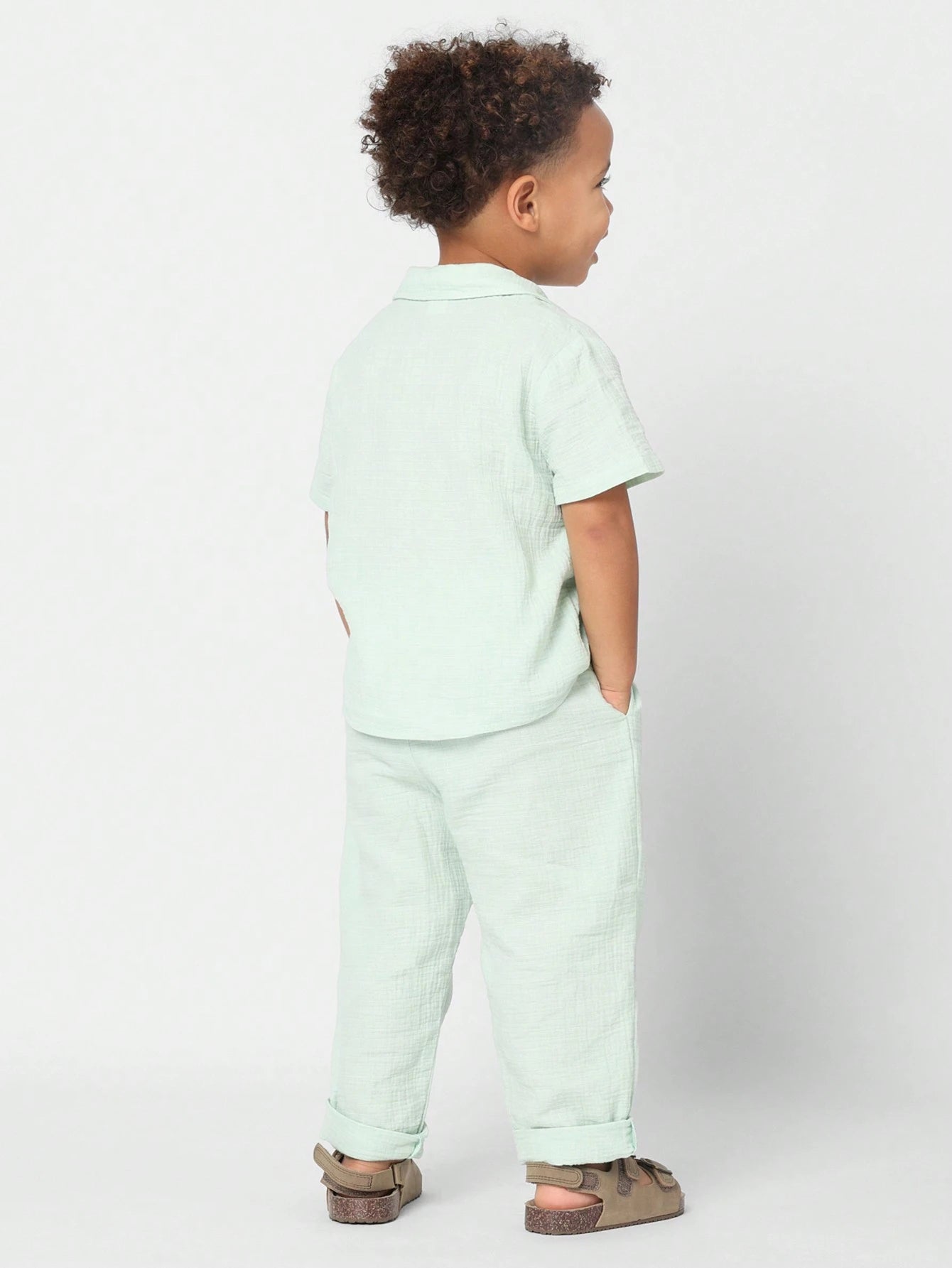 SHEIN SUMWON Boys Linen Summer Shirt And Pants Two-Piece Set