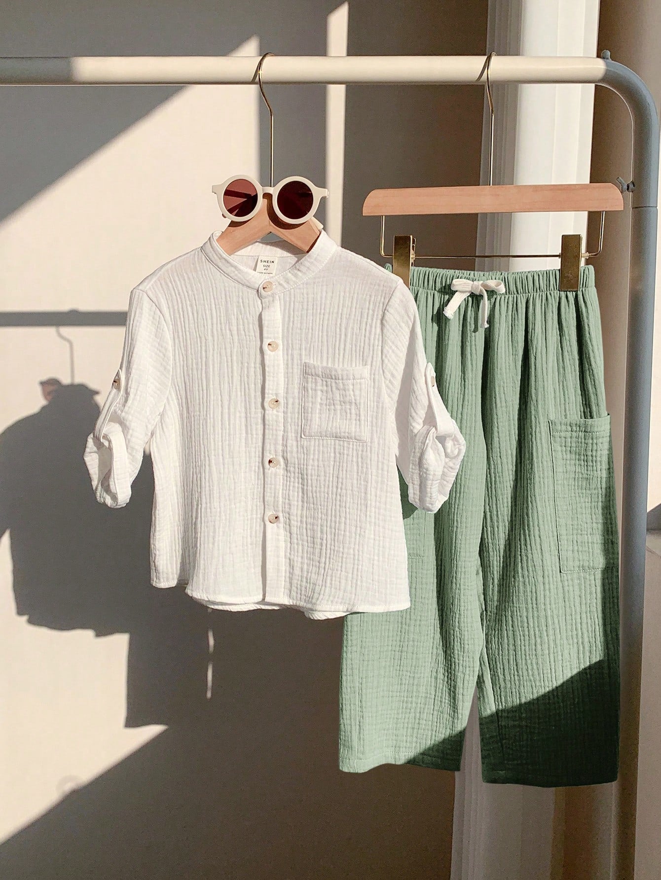 SHEIN Boys White Polo Shirt And Solid Pants Set
