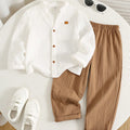 SHEIN Boys Stand Collar Shirt And Trousers 2-Piece Set