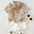 SHEIN Cozy Pixies Baby Boys 3-Piece Shawl Collar Shirt And Shorts Set