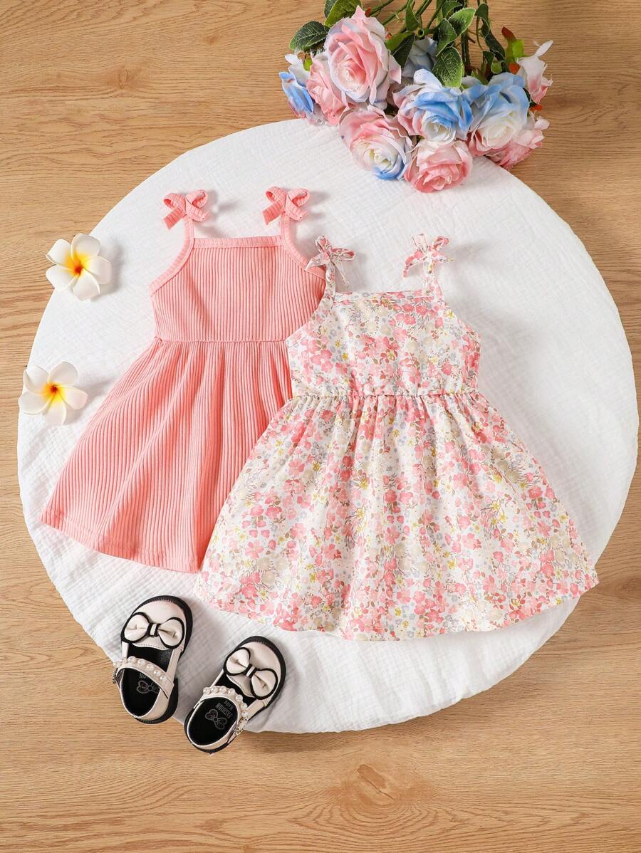 SHEIN Girls Floral Spaghetti Strap Dress and Top Set