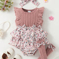 SHEIN Baby Girl Pink Floral Bodysuit Socks And Headband