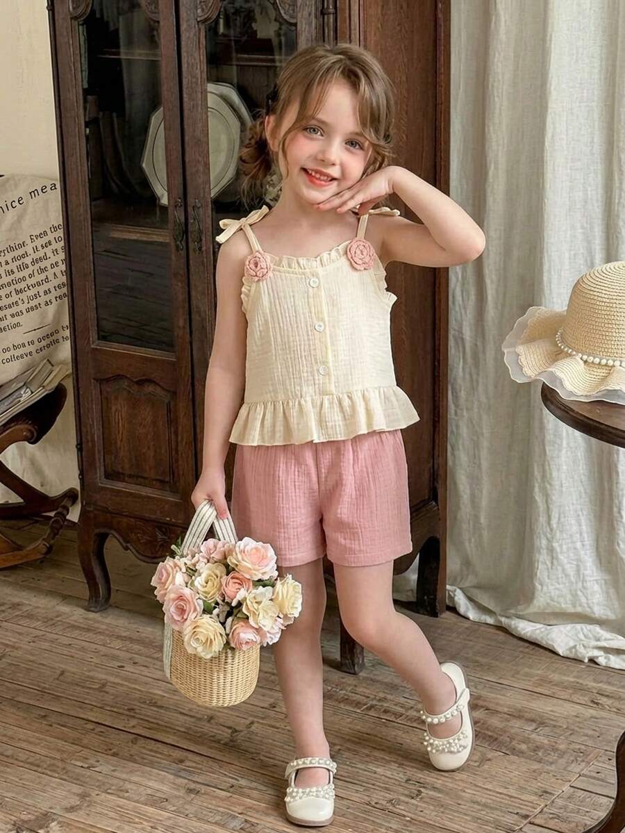 SHEIN Toddler Girls Floral Ruffle Camisole & Shorts Set