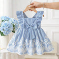 SHEIN Girl Ruffle Sleeve Striped Bow Dress Outfit