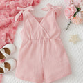 SHEIN Baby Girl Shoulder Knot Collar Romper Outfit Set