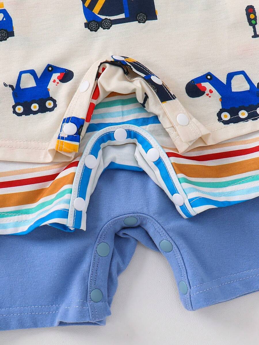 SHEIN 3pcs/Set Newborn Baby Boy/Girl Cute Cartoon & Striped Knitted Romper