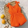 SHEIN Baby Girl Shoulder Knot Collar Romper Outfit Set