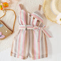 SHEIN Baby Girls' Striped Halter Belted Romper for Summer