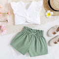 SHEIN Baby Girls' Twist Front Flutter Sleeve Top Shorts Set