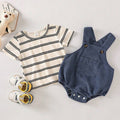 SHEIN Newborn Baby Boy Striped Top Blue Corduroy Bodysuit