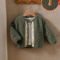 SHEIN Fleece Jacket, Thick Cotton Outerwear for Infants, Olive Green Coat