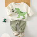 SHEIN Cozy Pixies 2-Piece: Dinosaur Print Sweatshirtو Elastic Waist Pants