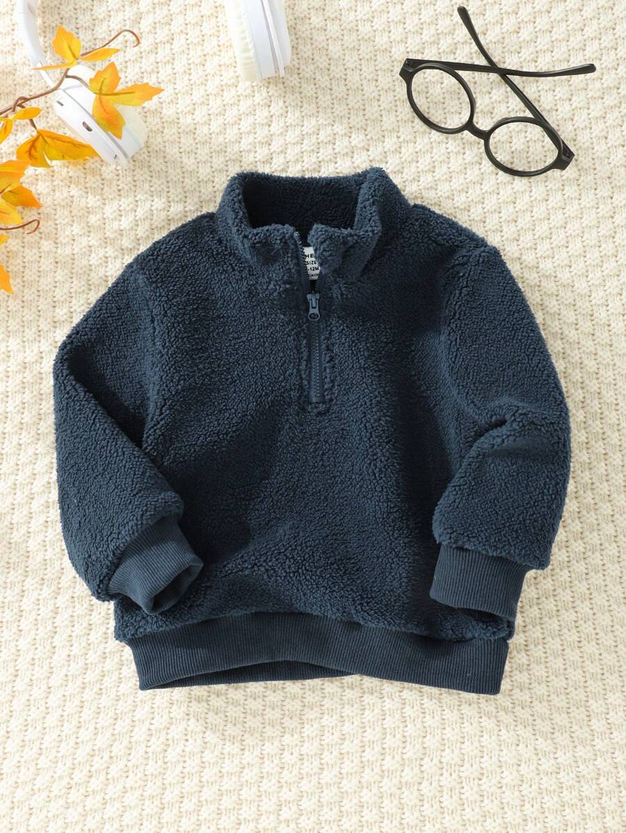 SHEIN Vintaside Kids Soft Fleece Top Dark Blue, Casual Collar