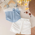 SHEIN Girls Sleeveless Knit Top And Crinkle Shorts Set