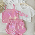 SHEIN Pink Tie Dye Top And Suspenders Shorts Set