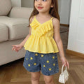 SHEIN Cute Girls Summer Set Striped Top and Denim Shorts