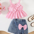 SHEIN Girl Plain Slip Top And Bow Shorts Set
