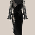 SHEIN Lingerie Elegant Black French Lace Mesh Robe Nightgown Set Black