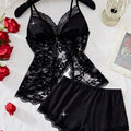 SHEIN Lingerie 2pcs Lace Hollow Sexy Adjustable Strap Sleepwear