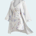 SHEIN Lingerie SilkySpell 2pcs Flower Printed Lace Sleep Dress Robe Set