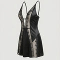 SHEIN Lingerie SilkySpell Lace Patchwork Sheer Deep V Faux Silk Nightgown