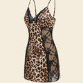 SHEIN Lingerie SilkySpell Leopard Print Satin Lace Patchwork Slip Nightdress