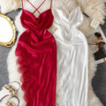 SHEIN Lingerie SilkySpell 2pcs Sexy Lace Slit Nightgown