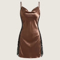 SHEIN Lingerie SilkySpell Lace Patchwork Faux Silk Satin Slip Nightgown Dress