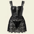 SHEIN Lingerie AltCore 2pcs Lace Ribbon Criss Cross Bow Babydoll Nightgown Set