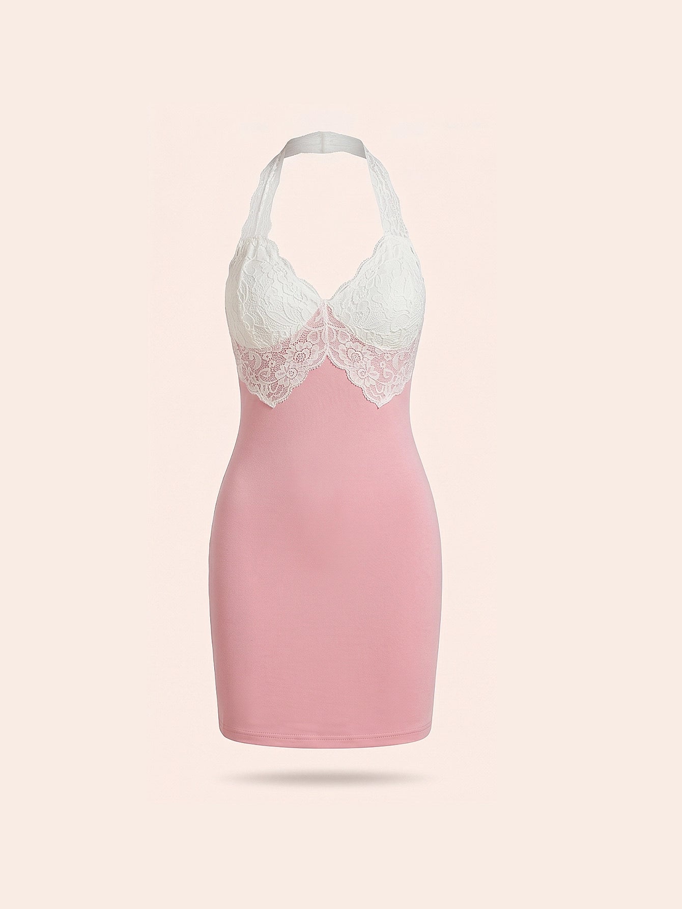 SHEIN Lingerie DAZY Contrast Lace Patchwork Halter Waist Nightgown