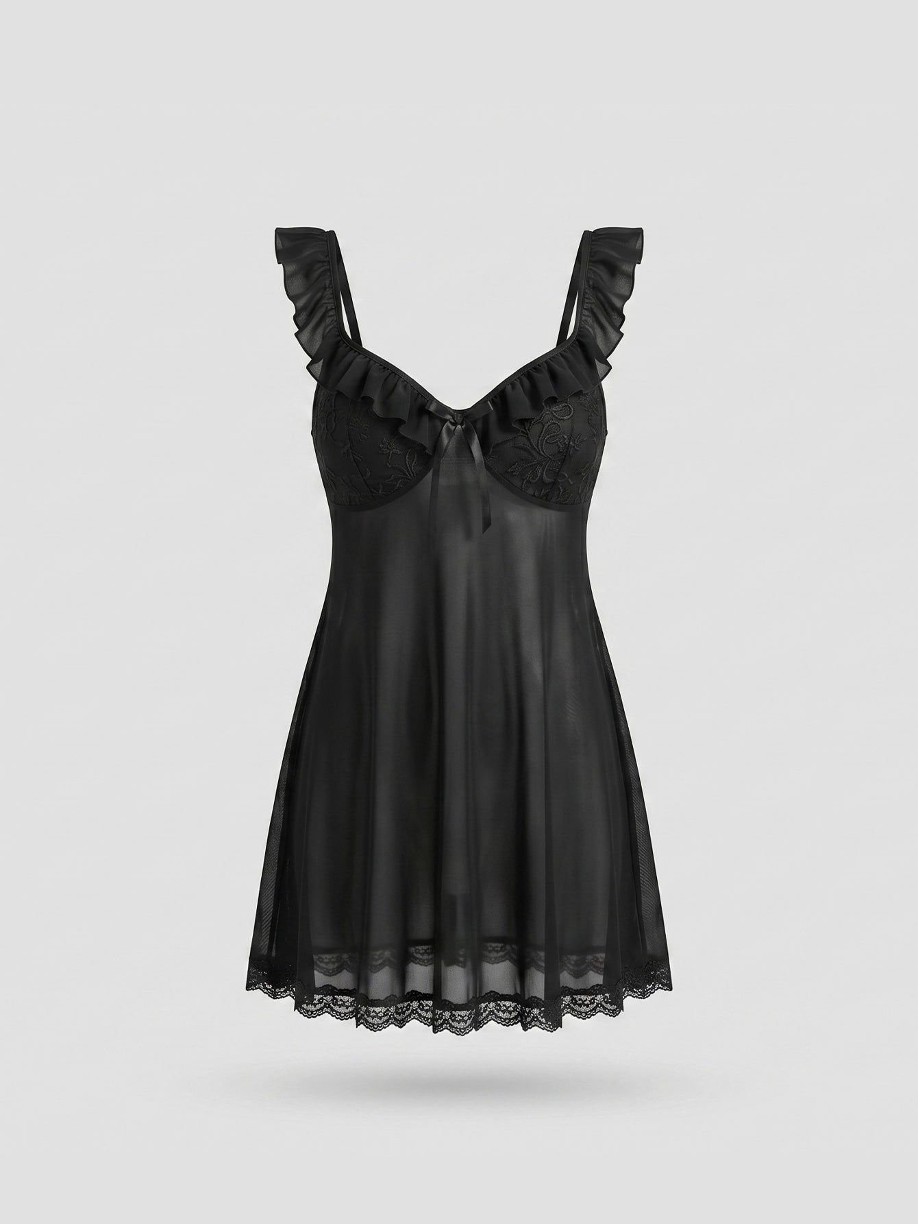 SHEIN Lingerie DAZY Lace Mesh Frill Trim Camisole Nightgown