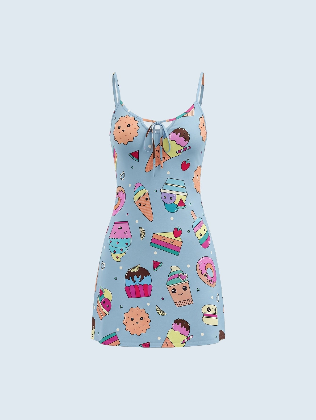 SHEIN Lingerie SweetSlumber Spaghetti Strap Tie Front Printed Nightgown Loungewear