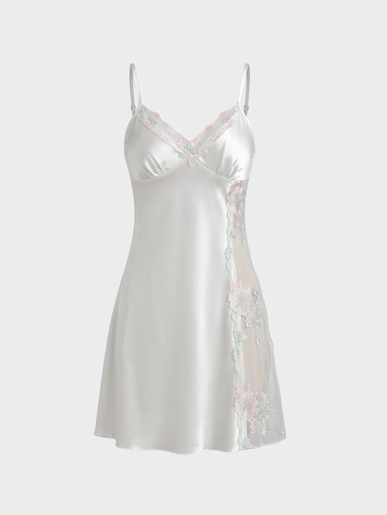 SHEIN Lingerie Crystal Vow Floral Embroidery Mesh Cami Sleep Dress Pajama Bridal Lingerie