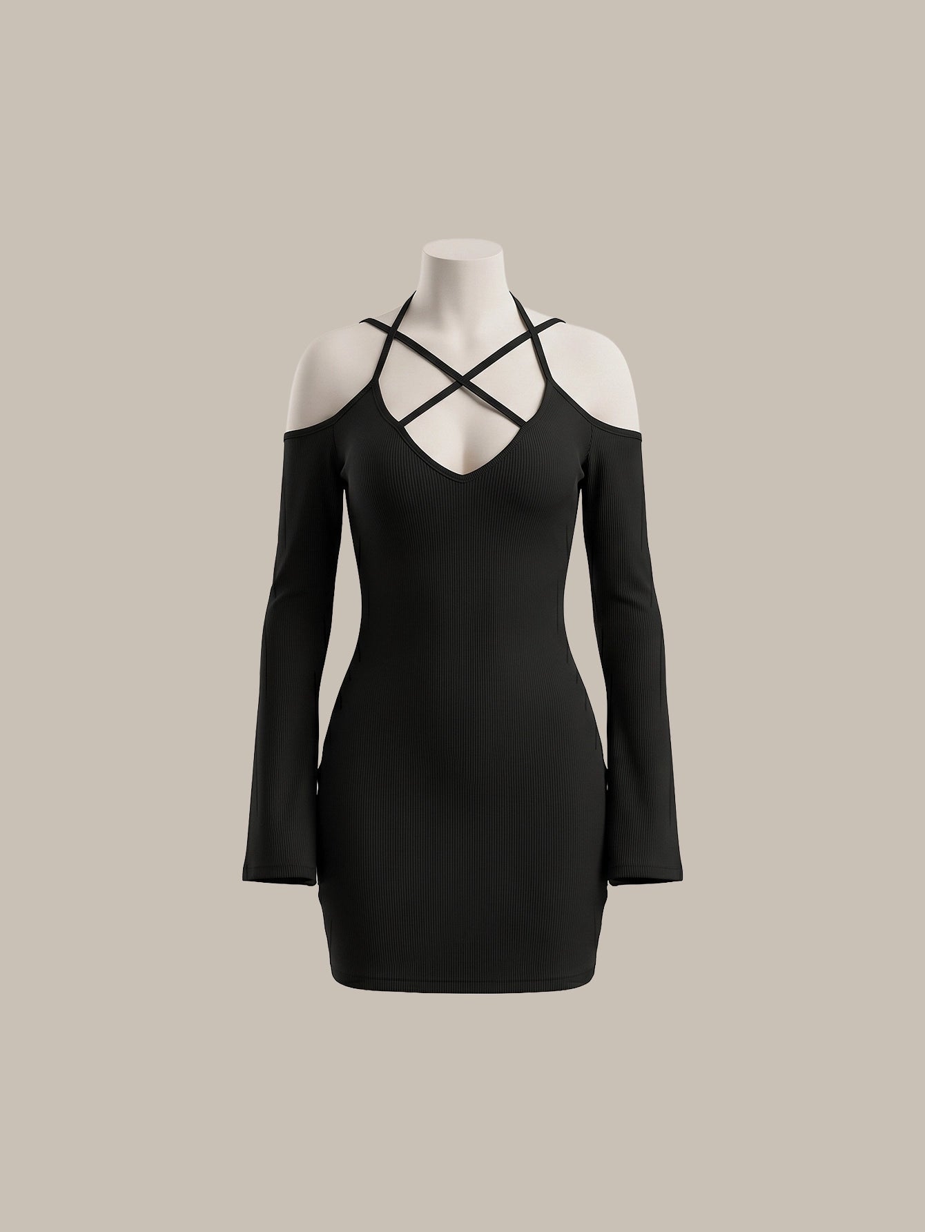 SHEIN Black Lingerie Cold Shoulder Sling Sleepwear Lounge Dress Elegant Nightgown