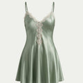 SHEIN Lingerie Lace Trim Button Front Satin Pajama Nightdress Loungewear
