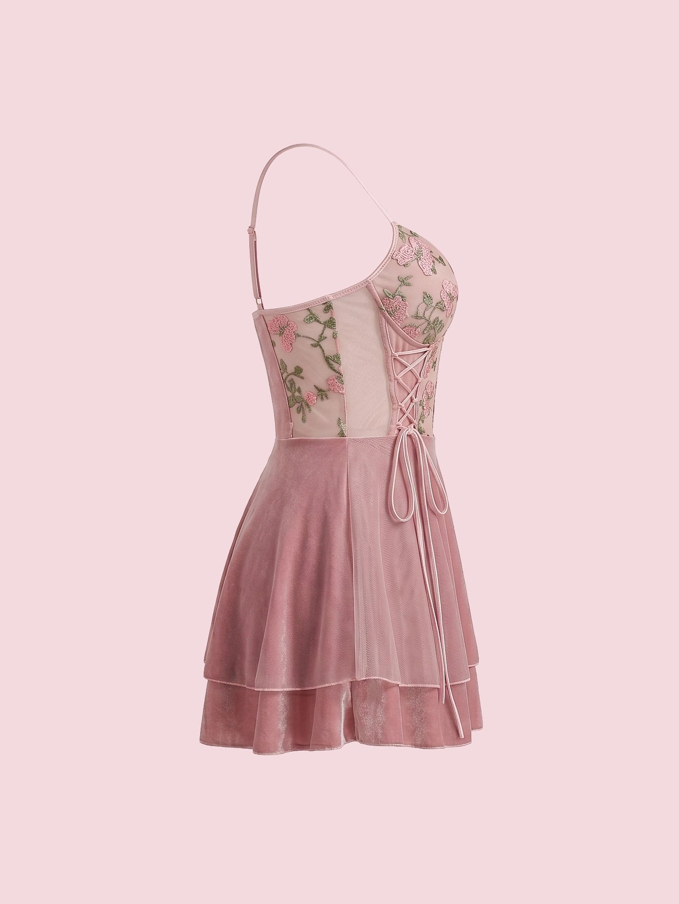 SHEIN Lingerie SHEIN Romantic Butterfly Embroidery Mesh Tie Up Velvet Skirt Dress Sleepwear
