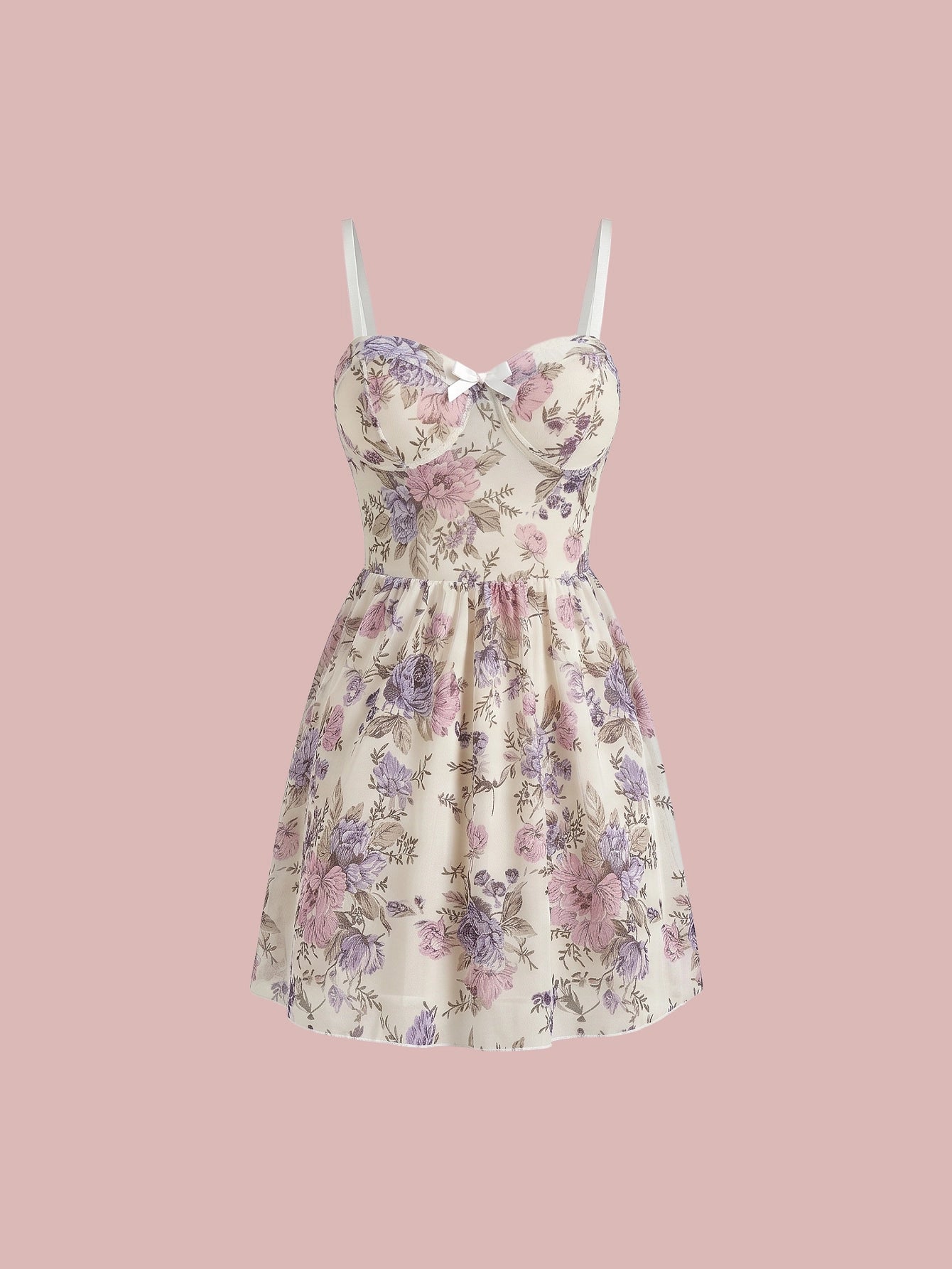 SHEIN Lingerie Floral Bow Decor Camisole Nightgown Babydoll Set