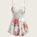 SHEIN Lingerie Floral Print Contrast Lace Cami Romper Bridal Lingerie