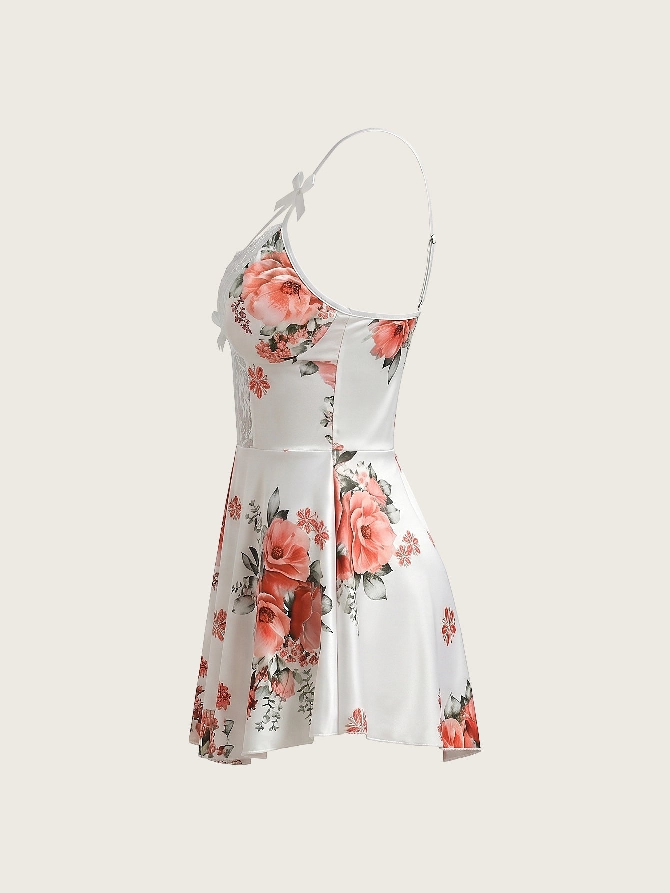 SHEIN Lingerie Floral Print Contrast Lace Cami Romper Bridal Lingerie